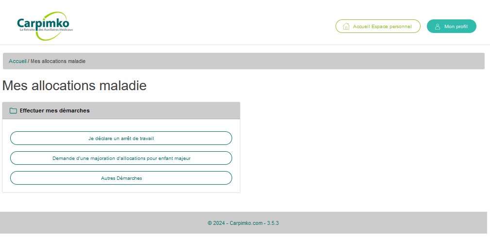 Pour accéder au service en ligne "déclarer un arrêt de travail", aller dans mes allocations maladie